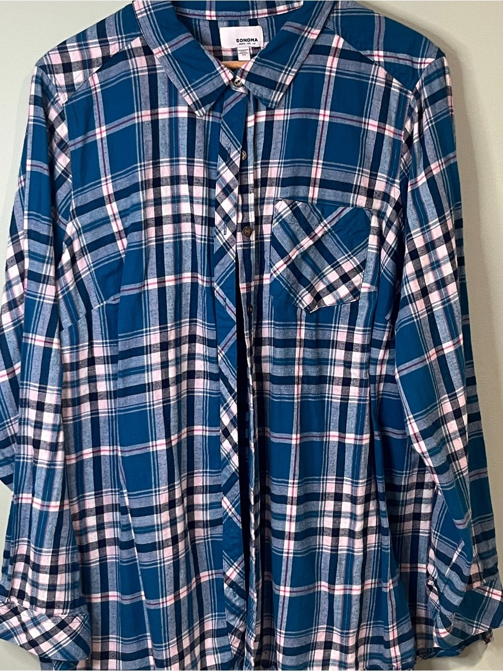 Sonoma Blue and White Plaid Button-Down Shirt - Picture 10 of 10